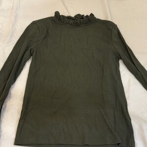 Forever 21 Olive Ribbed Ruffle Top